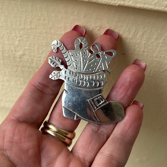 Vintage Sterling Silver Taxco Christmas Stocking or Boot Brooch